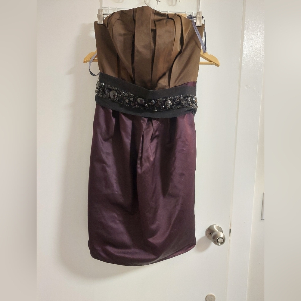 Vera Wang Strapless Dress in Brown and Purple
